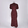 Spring Elegant Print Long Dress Vintage High Waist Puff Sleeve Dresses Lady Casual Chiffon Turtleneck Dress For Women