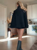Elegant Women Cropped Cape Coat Stand Collar Epaulet Double Breasted Cloak Jacket Fall Winter British Style Daily Commute Outfit