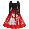 Women's Vintage Christmas Party Dress Long Sleeve Casual Print 50s 60s Elegant Year Celebration Customs
