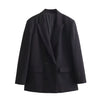 Women Lapel Loose Double Breasted Suit Jacket Solid Color Flip Pocket Long Sleeve Blazers Chic Office Lady Outfits