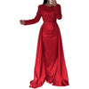 Elegant Satin Sequin Stitching Dress Glitter High Waist Gala Evening Dress Women Chic Long Sleeve Full Length Party Dress