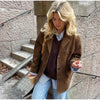 Vintage Suede Jackets Women Casual Loose Lapel Single Breasted Blazer Female Autumn Long Sleeves Brown Outwear Lady