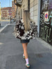 Women Cow Print Tassel Short Coat Casual Long Sleeve Lapel V-neck Single Breasted Jacket Lady Spring Autumn Outwear