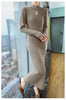 Women' 100%Pure Mink Cashmere Dress Stand-Up Collar Buckle Slim Knit Long Skirt High Waist Over The Knee Bottoming Dress