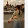 Light Green Landscape Print Jackets Women Chic Stand Collar Furry Cuff Single Breasted Slim Cropped Coat Lady Autumn Daily Wear