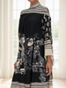 Printed Patchwork Elegant Chic Maxi Dress, Women Spring Autumn Stand Collar Loose Party Dress, Holiday Casual Ladies Dress