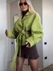 Lace Up Suede Jacket Women Lapel Full Sleeve Single-breasted Pocket Cropped Coat Spring Lady Daily Street Outerwear