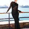 Mesh Hollow Slim Party Sexy Dresses Elegant Pleated Bodycon Maxi Long Dress Women Autumn Winter Dress Vestidos
