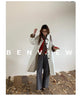 Oversize Casual England-style Turn-down Collar Design Coats for Women Autumn Mid-length Trench Coats