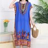 Women Bohemian Ethnic Printed Holiday Dress V-Neck Elastic Waist Casual Batswing Sleeve Mid Dress Elegant Vintage Retro Dress
