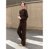 Two Pieces Set Woman Winter Casual Embroidery Sweatshirt Wide Leg Pants Fleece Lined Knitted Women Clothes Sets A3288