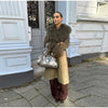 Elegant Solid Faux Fur Spliced Coat Women Lapel Long Sleeve Tassel Plush Outerwear Fall Winter Warm Streetwear