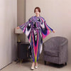 Pleated Printting Batwing Sleeve Dress For Women Spring Autumn Chic V-Neck Loose Famale Clothing 2DB4541