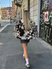 Women Cow Print Tassel Short Coat Casual Long Sleeve Lapel V-neck Single Breasted Jacket Lady Spring Autumn Outwear