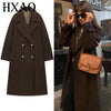Women's Coat Brown Tweed Wool & Blends Coats Demi-Season Outerwears Oversize Long Coat Woman Peacoat Long Sleeve Overcoats