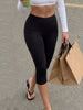 Womens Elegant Solid Black High Waist Capri Leggings Sexy Elastic Slim Breathable Bottom Four Seasons All Year Casual Sweatpants