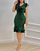 Women Elegant Solid Color Ruffle Design Party V-neck Balck Evening Birthday Dress for Women