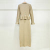 Spring Women's RoundNeck Diamond-Embellished Long-Sleeved Knitted DressY2K High-Quality Commuter Maxi Dress