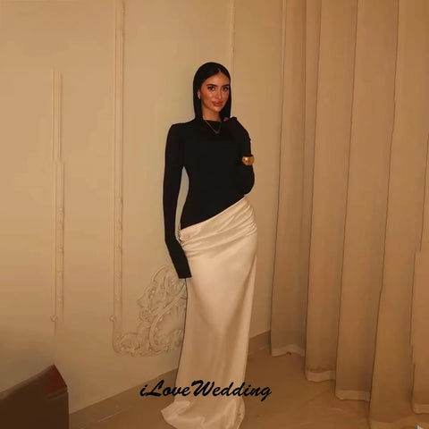 Elegant Evening Dresses Wedding Party Dress For Woman Satin Formal Prom Dresses Long Sleeve Floor Length Gala Customized