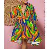 Women Sexy Printed Shirt Dresses Chic V Neck Loose Long Sleeve Dress Causal Vacation Female Mini Vestidos Robe Clothing