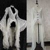 Women Gothic White Vintage Lace Dress Flare Sleeve Medieval Cardigan Cosplay Elegant Long Tail Outwear Victorian Ball Gown