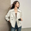 Women Cropped Trench Coat Spring Fall Double-Breasted Outerwear Adjustable Sleeve Tab Short Jacket W53FB2569