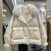 Lagabogy Winter Women Real Fox Fur 90% White Duck Down Jacket Short Puffer Coat Female Vintage Mink Fur Patchwork Parka