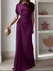 Casual O-neck Draped Gowns Dress Elegant Hight Waist Slim Fit Evening Dress Vestidos Women Temperament Solid Long Dress