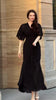 Solid Long Dress Women Flare Sleeve A Line Dresses Casual Ruffles Midi Waist Vestidos V Neck Office Lady Slight Strech