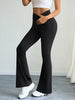 Women's High Waist Black Flare Pants, High‑Stretch Tummy‑Control Wide Waistband Flared Trousers, Slim Figure‑Flattering Height‑E