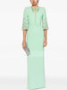High Street Designer Women's Spliced Mesh Half Sleeve Beaded Long Maxi Dress