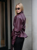Lady Retro Burgundy Belted Leather Jacket Solid Stand Collar Long-sleeved Cropped Coat Women Daily Street Outerwear