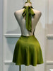 Women Elegant Solid Satin Dress, Back Zipper Open Back Fitted Midi Dress, Casual Vacation Party Banquet Cocktail Gown