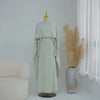 White Pearl Trim Cape Maxi Dress Women Elegant Long Sleeve Cinched Waist Muslim Robes Spring Eid Abaya Lady Dresses