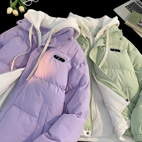 Winter Cotton-padded Jacket Women, Two-piece Hooded Down Cotton Jacket Female Casual Warm Cotton-padded Clothing Parker Coat