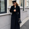 Elegant Women's Woolen Coat Black Single-Button Stand Collar Slim Lady Long Coats Autumn Winter Chic Female Streetwear