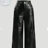 Womens casual elegant vacation solid color directional PU synthetic leather European and American pants