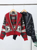 Geometric Printed Knitted Jackets For Women Autumn Long Sleeve Sweater Coats Single Breasted Lady Street Chic Tops