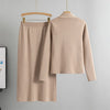 Autumn Winter Knitted Two-piece Set Women's Elegant Cardigan Sweater Jacket A-line Skirt Set Small Suit Collar Set Skirt
