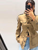 Pocket Stand Collar Long Sleeves Jacket Woman Single Breasted Solid Color Waist Cinching Jackets Versatile Women's Jackets