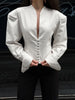 Striped Suit Outwear For Women V-Neck Patchwork Commute Slim High Waist Autumn Coat Female Blazers Coat