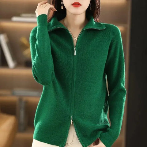 Autumn Winter Long Sleeved Knitted Cardigan Woman Zipper Casual Knitting Sweater Jacket Female Knitwear Top