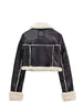 Women Faux Leather Thicken Short Jacket Vintage Front Zipper Lapel Long Sleeve Coat Winter Women Warm Casual Outerwear