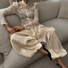 Loose Satin Lantern Pants High Waist Elastic Crepe Loose Bloomers Elegant Long High Waist Trousers Women