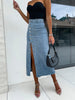 Autumn Women High-waist Retro Button Irregula Skirt Slit Washed Blue Denim Skirts Woman Package Hip Jeans Skirt Streetwear