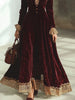 Women's Velvet Dress Retro Sexy V-neck Lace Trim Patchwork Flare Sleeve Autumn Elegant Vintage Chic Ethnic Pleated A-Line Dress