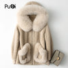 A18103 Women's Winter Wool Warm Real Fox Fur Hood Coat Lady Real Wool Long Coat Jacket Overcoat