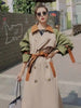 Trench Coat Women's Chic Splicing Color Block Lapel Double Breasted Long Windbreaker Belt Coat Spring 2DA1718
