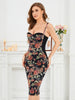 Sexy Vintage Quality Flower Print Gauze Bandage Evening Dress Women Party Bustier Elegant Ladies Vestido Knitted Dresses