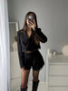 Women Lace Patchwork Black Crop Blazer Front Double-breasted Long Sleeve Suit Jacket
